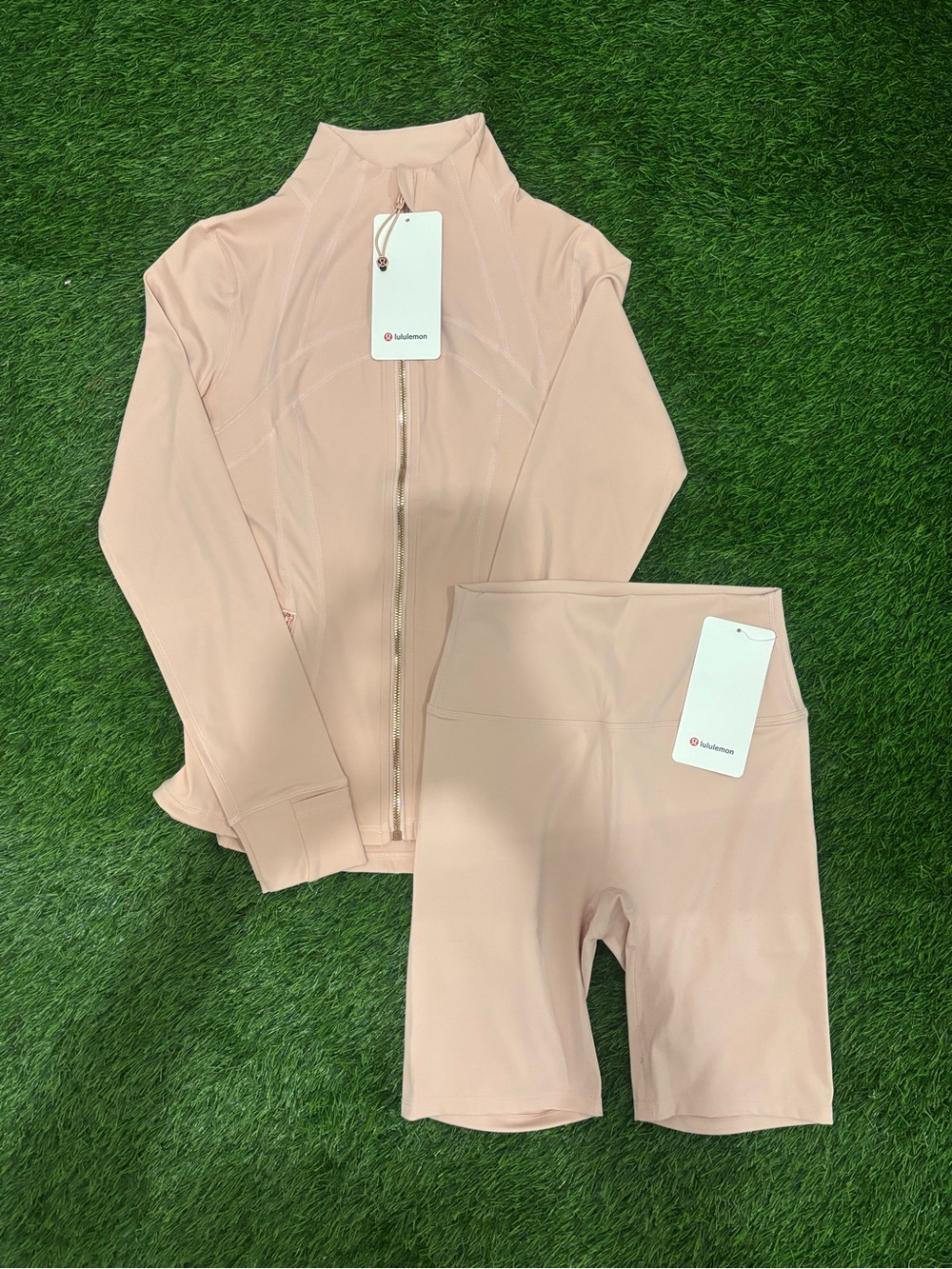 Lululemon Pink & Gold Jacket + Short Skirt Set